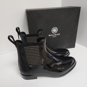 Bolvaint Black Patent Chelsea Rain Boots Womens Size 39